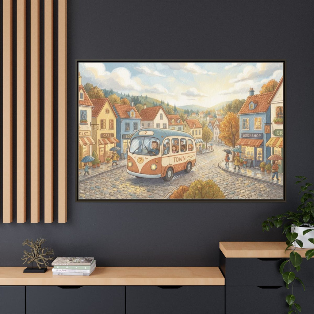 Matte Canvas Framed - Cozy Town Bus — Espresso / 1.25"... |...