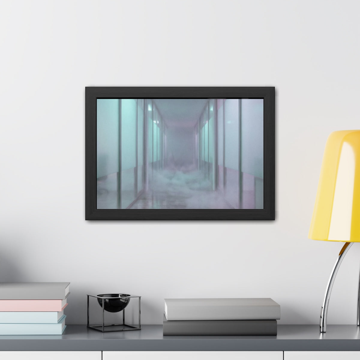 Framed Posters - Liminal Corridor Fog Art Print — Landscape...