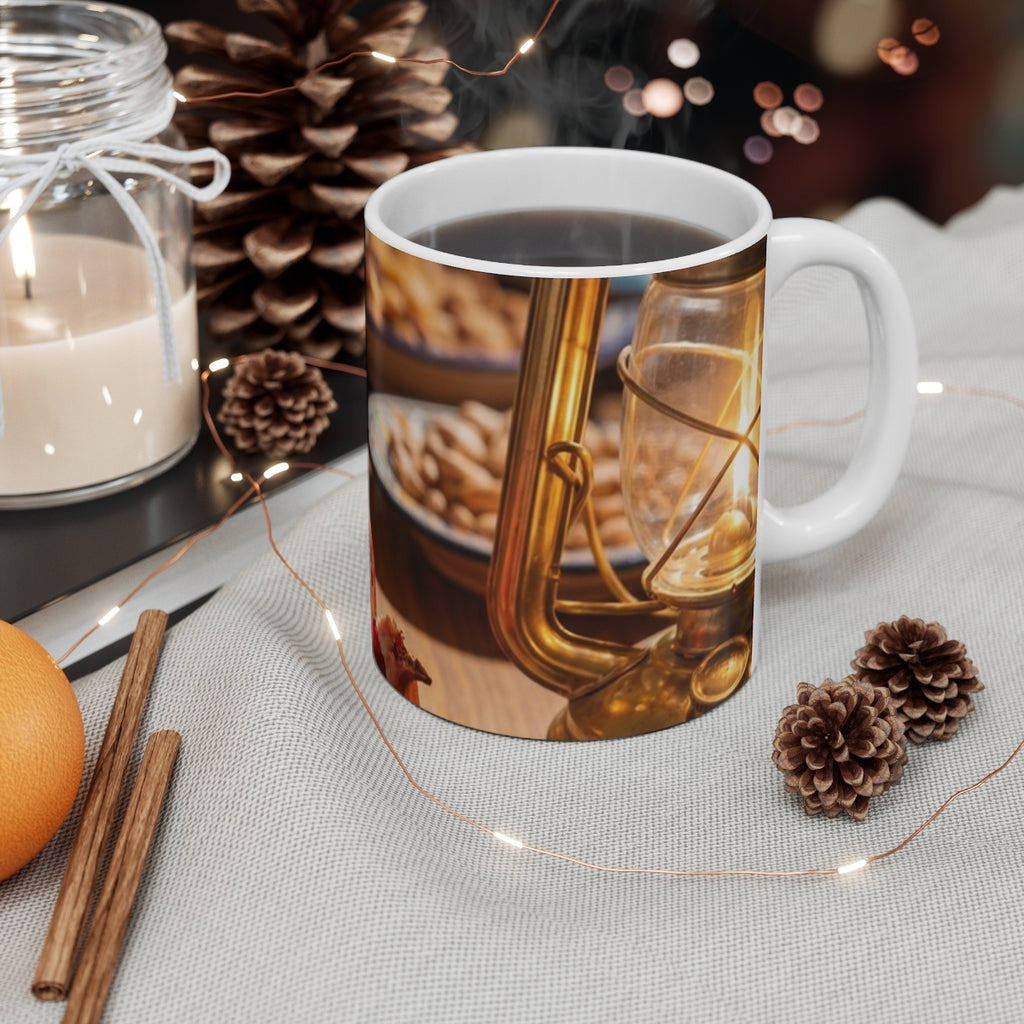 11oz White Mug - Cozy Evening Lantern Glow | Echovira...