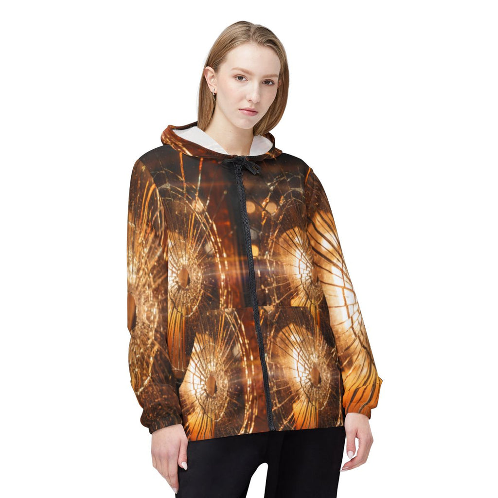 Unisex Windbreaker Jacket - Golden Fractures Aesthetic Wall...