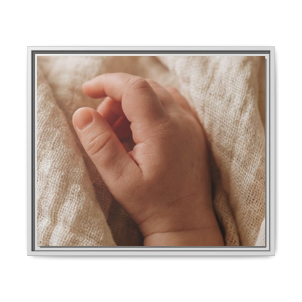 Framed Matte Canvas - Tender Newborn Hand (10×8, 12×9, 14×11, 16×12, 20×10, 18×12, 20×16, 24×16, 24×18, 36×12, 24×20, 32×16, 30×20, 30×24, 32×24, 48×16, 36×24, 48×24, 40×30, 60×20, 48×32, 60×30 & 60×40)