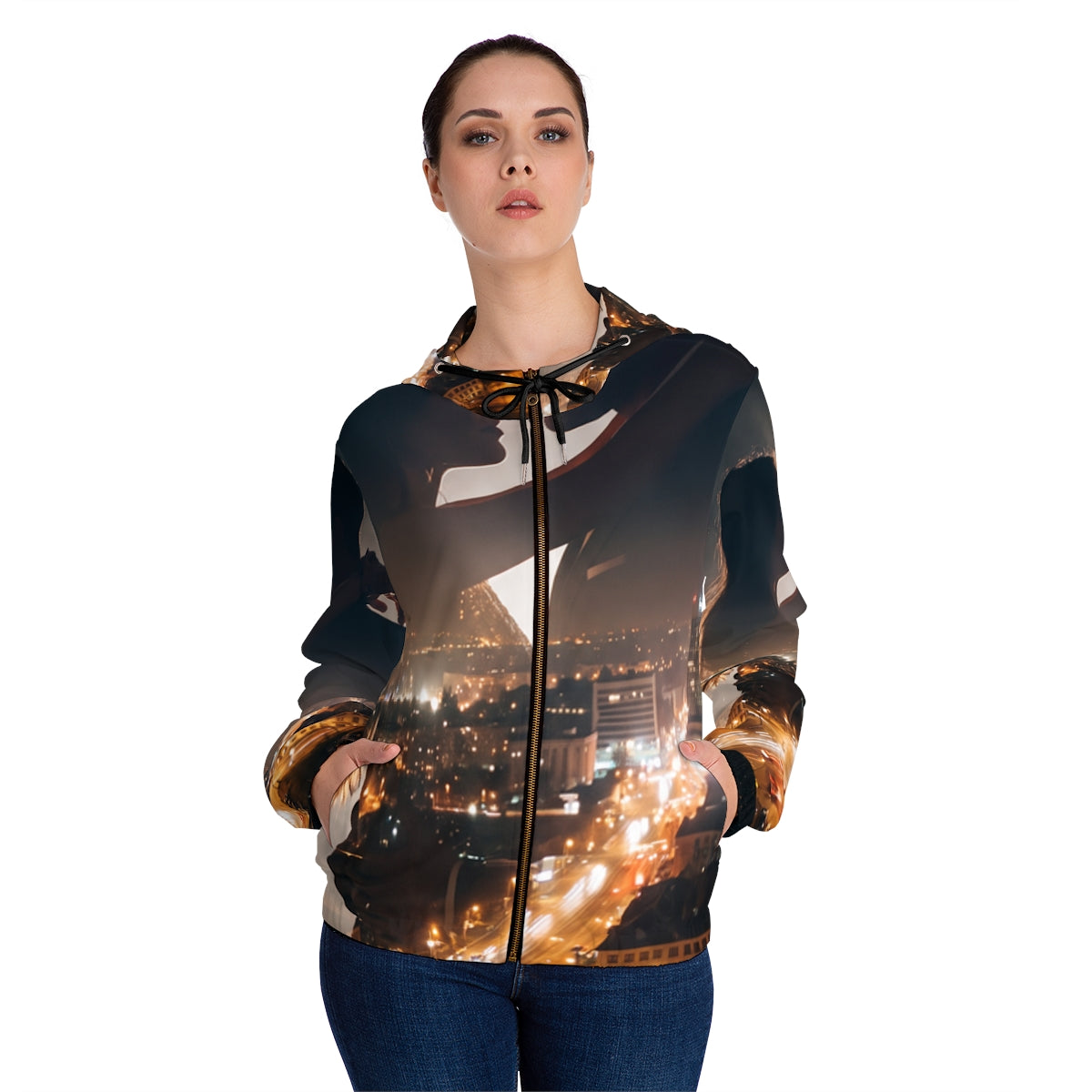 Women's Full-Zip Hoodie - Midnight City Skyline | Echovira...