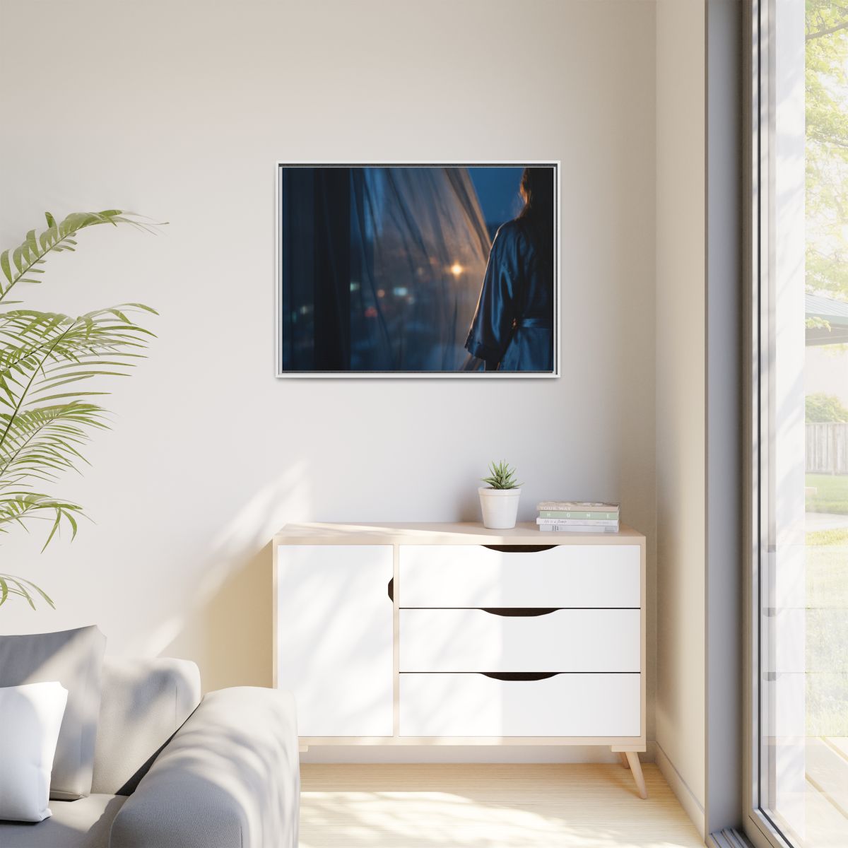Matte Canvas, Framed - Nocturnal Solitude Silhouette — White...