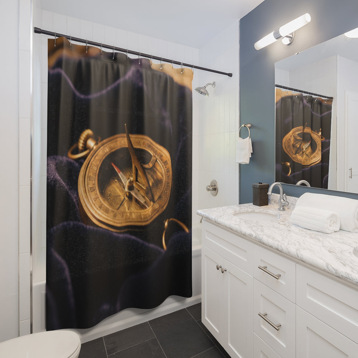 Vintage Brass Sundial Compass Shower Curtain