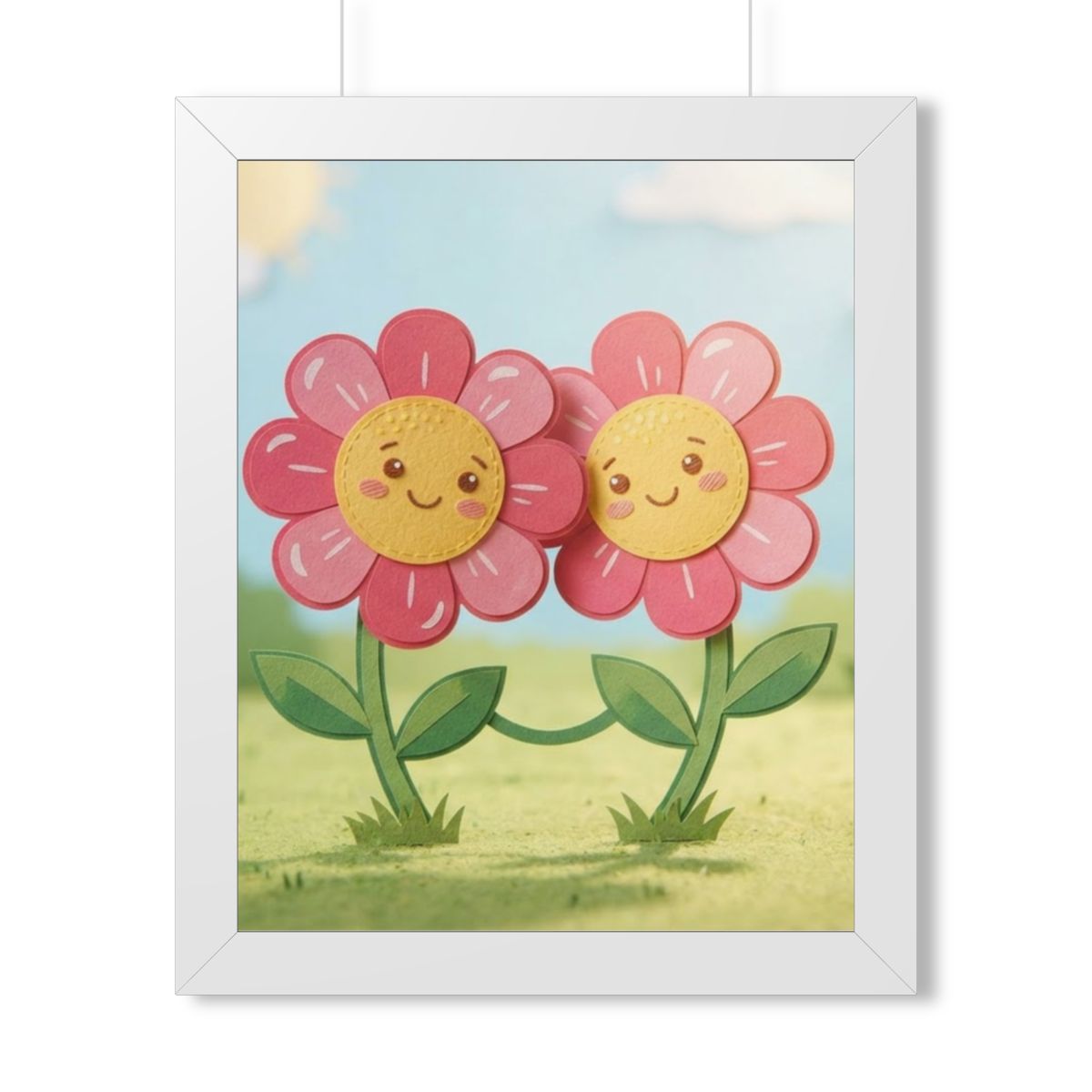 Framed Vertical Poster - Blooming Friends Papercraft Floral...