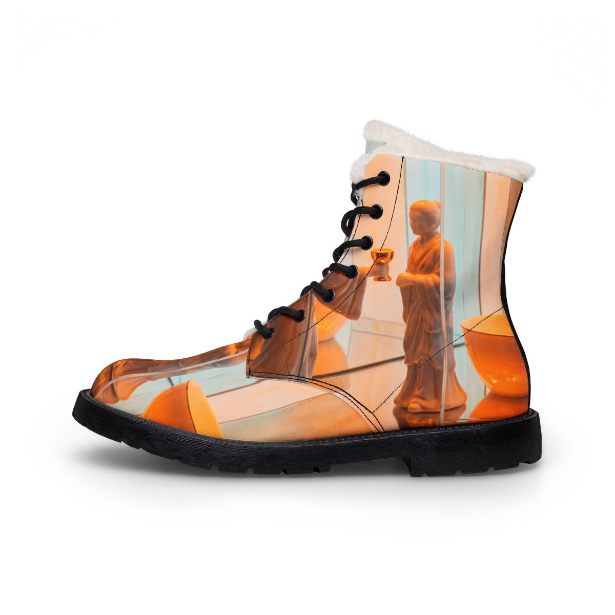 Zen Glass Figurines Men's Fur and Leather Boots