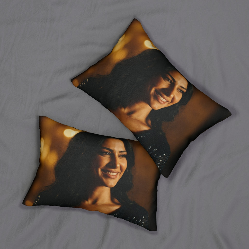 Spun Polyester Lumbar Pillow - Golden Hour Glamour Portrait...