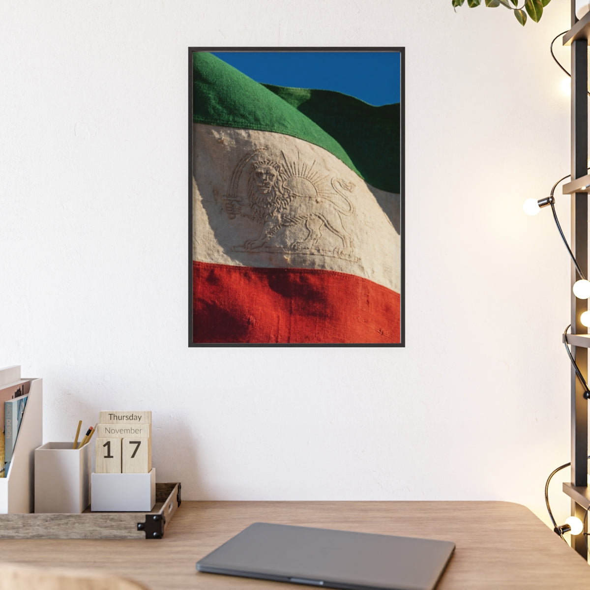 Wood Framed Poster - Lion & Sun — Portrait