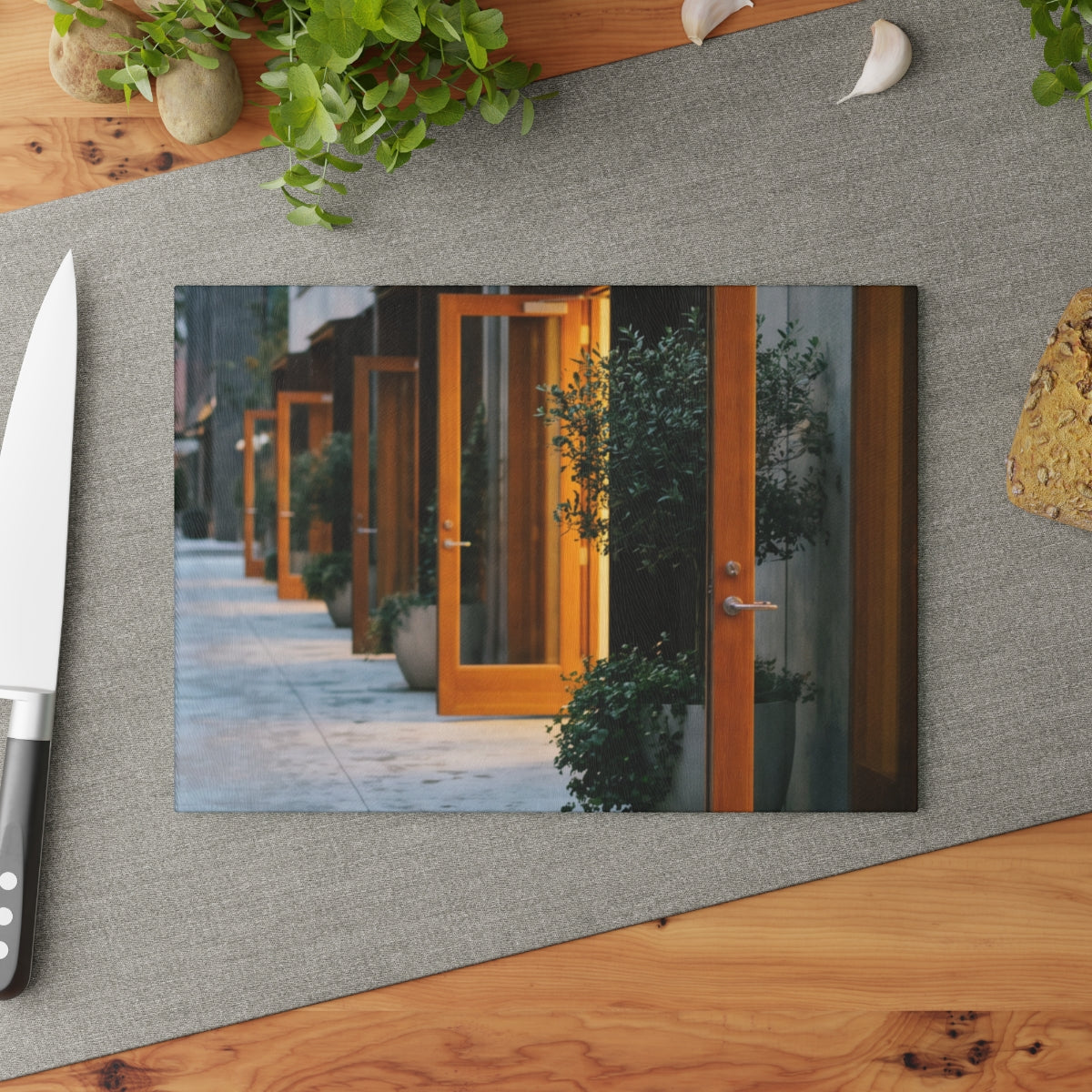 Glass Cutting Board - Twilight Courtyard | Echovira Gallery