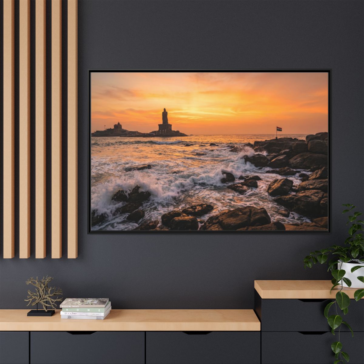 Framed Canvas - Golden Coast Dawn — Black / 1.25"