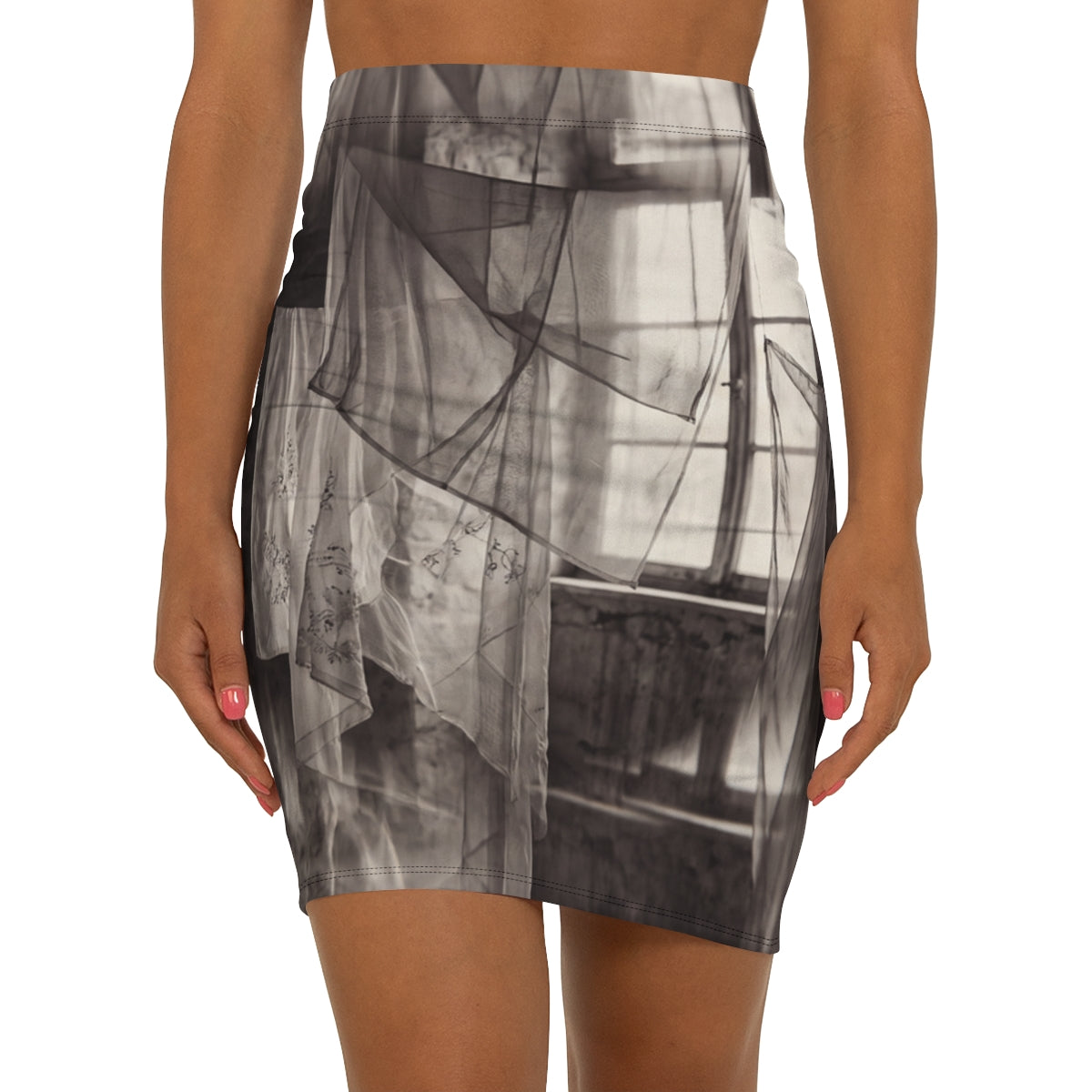 Women's Mid-Waist Pencil Skirt - Spectral Veils | Echovira...