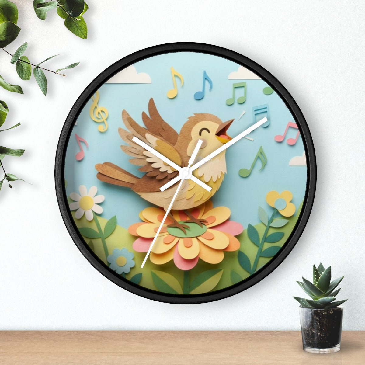 Wall Clock - Papercraft Nightingale Happy Garden Art |...