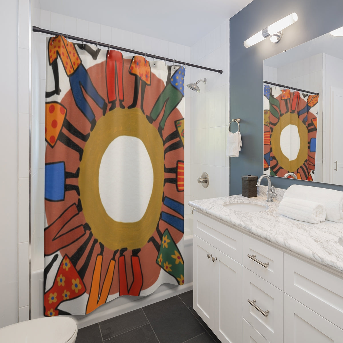 Shower Curtain - Unity Mandala Folk Art | Echovira Gallery