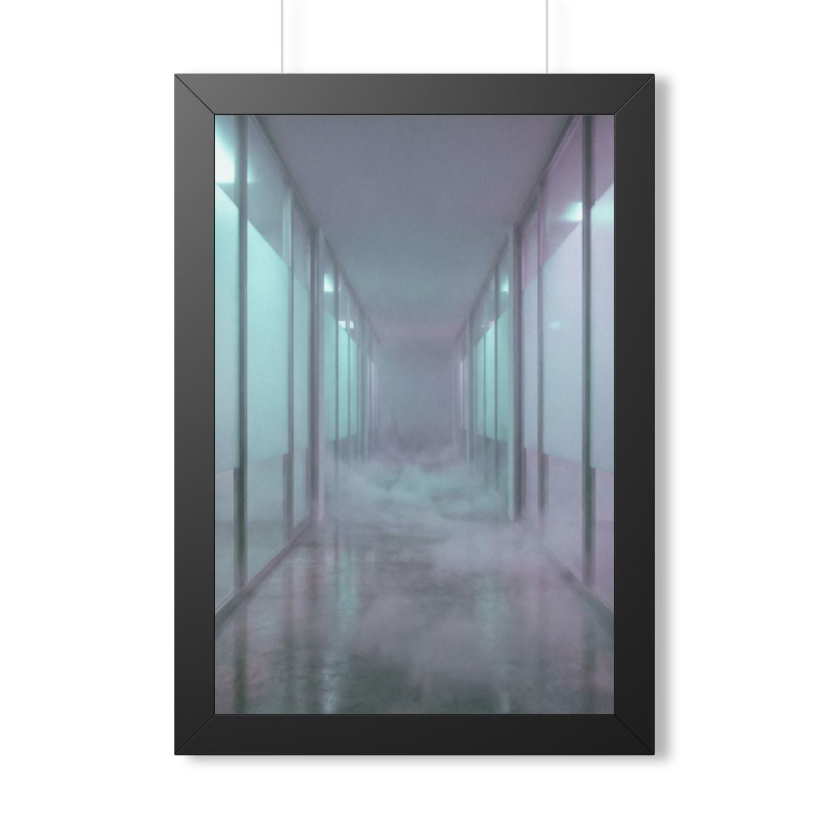 Framed Vertical Poster - Liminal Corridor Fog Art Print —......