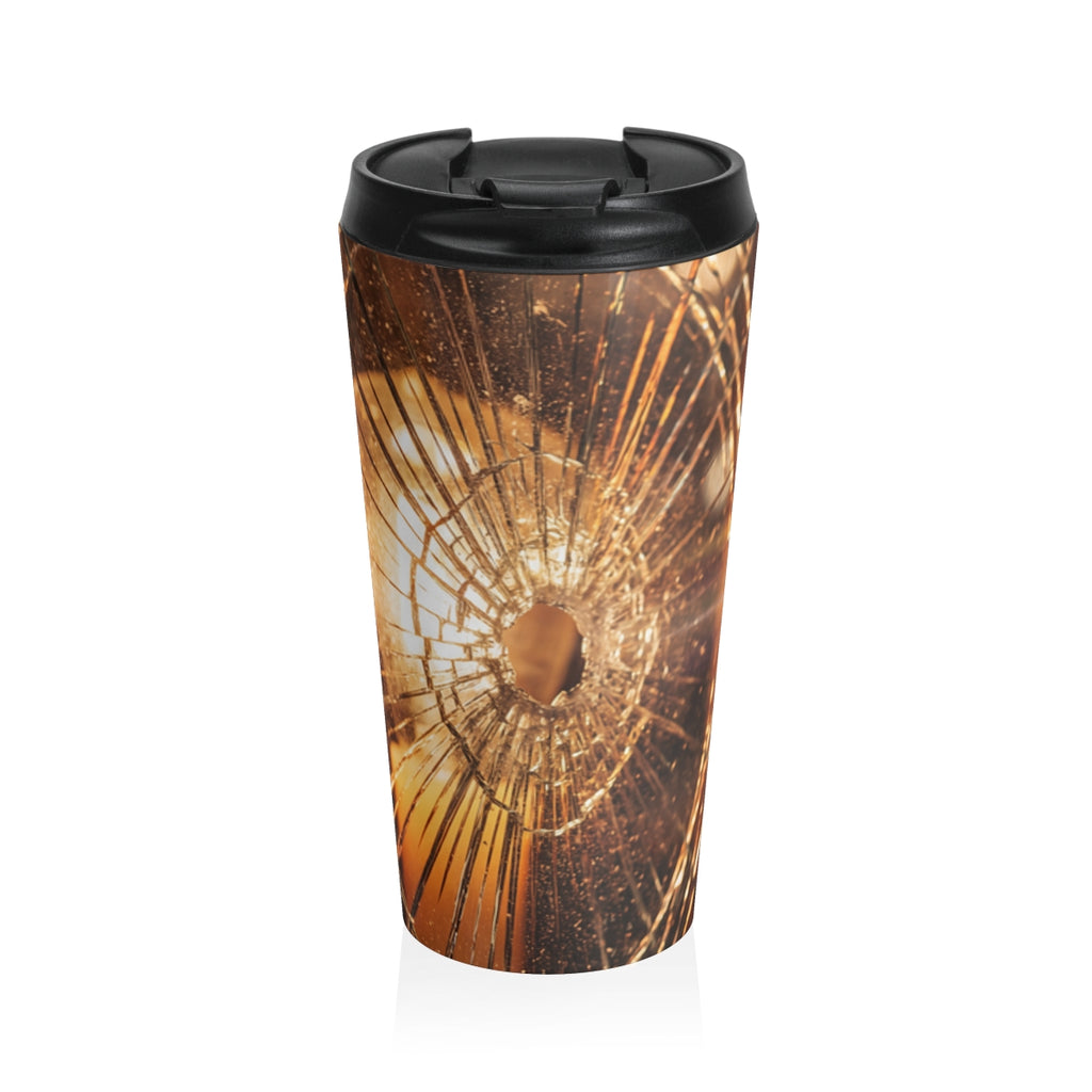Stainless Steel Travel Mug - Shattered Light Amber Glow Art...