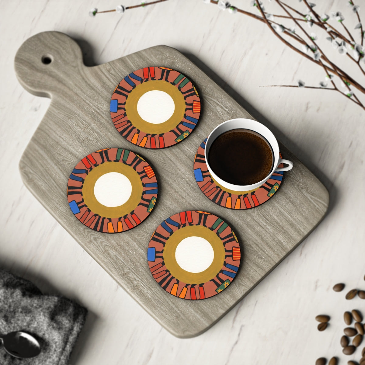 Coasters Set - Unity Mandala Folk Art (1 & 4 pcs) | Echovira...