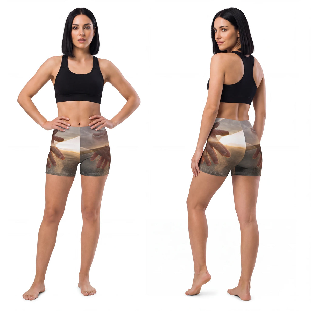 Women's Shorts with Golden Hour Hand Art
