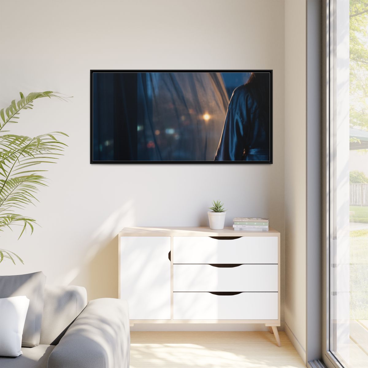 Matte Canvas, Framed - Nocturnal Solitude Silhouette — Black...