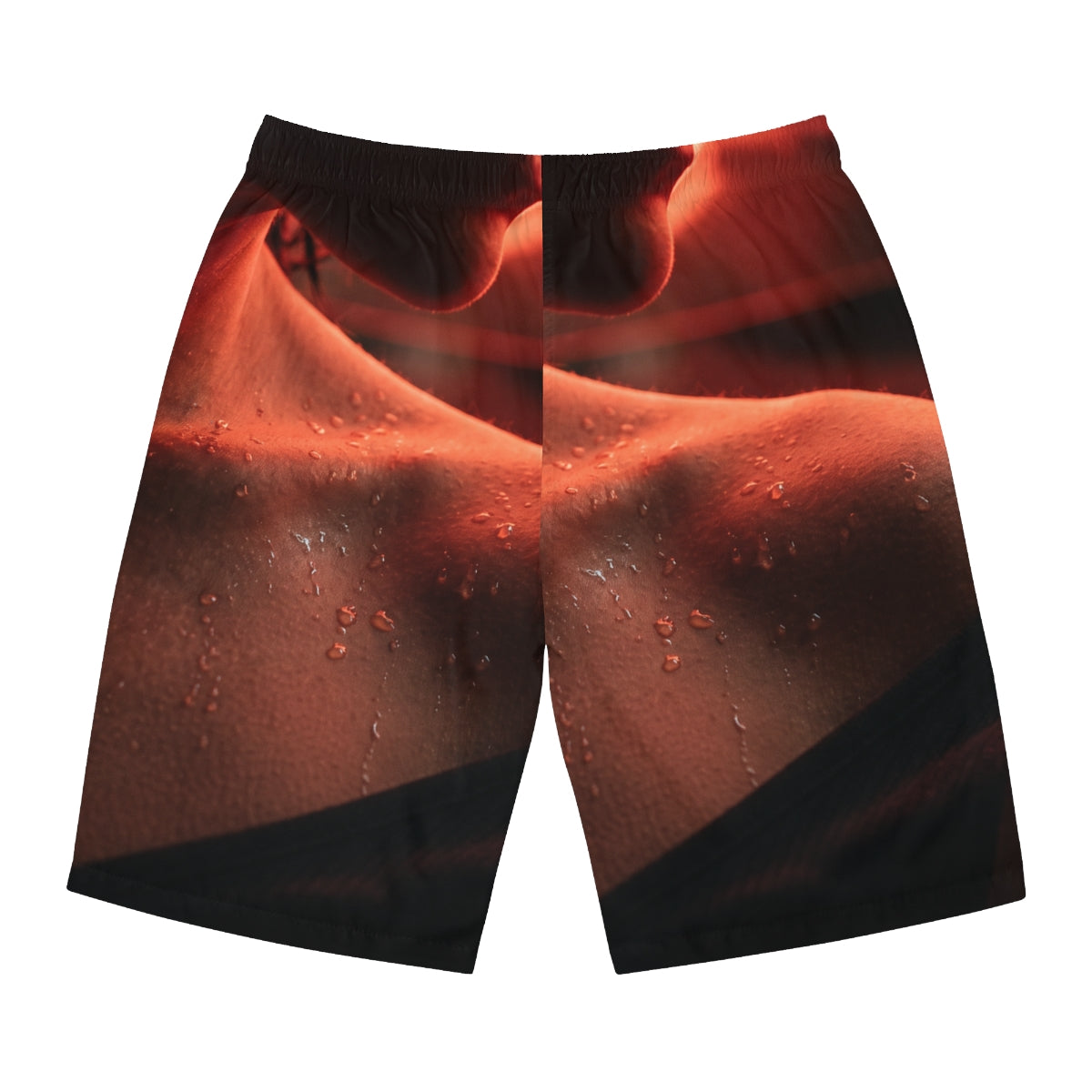 Men's Board Shorts - Crimson Neon Glow - Cinematic Portrait...