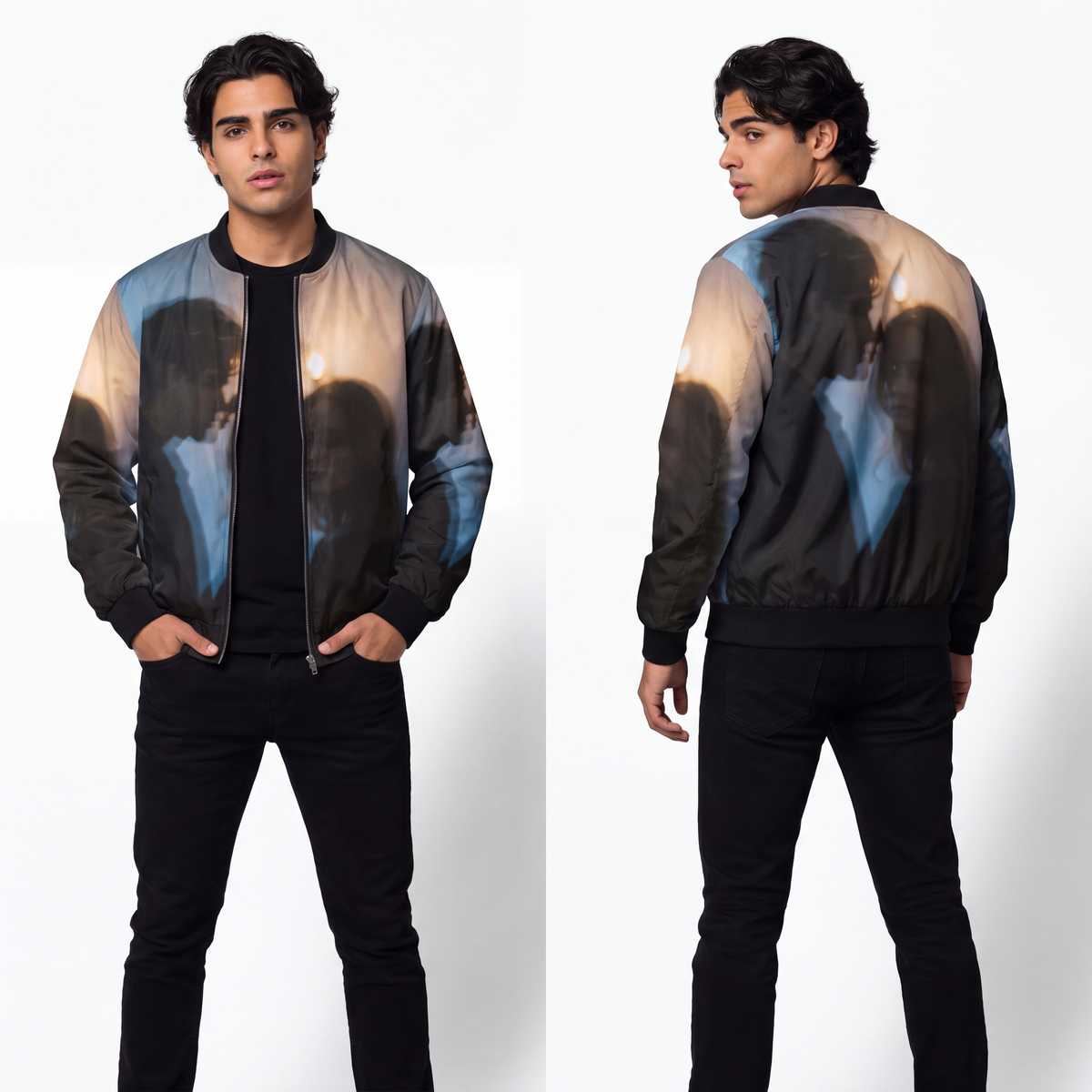 Men's Bomber Jacket - Midnight Shadow - Cinematic Streetwear...