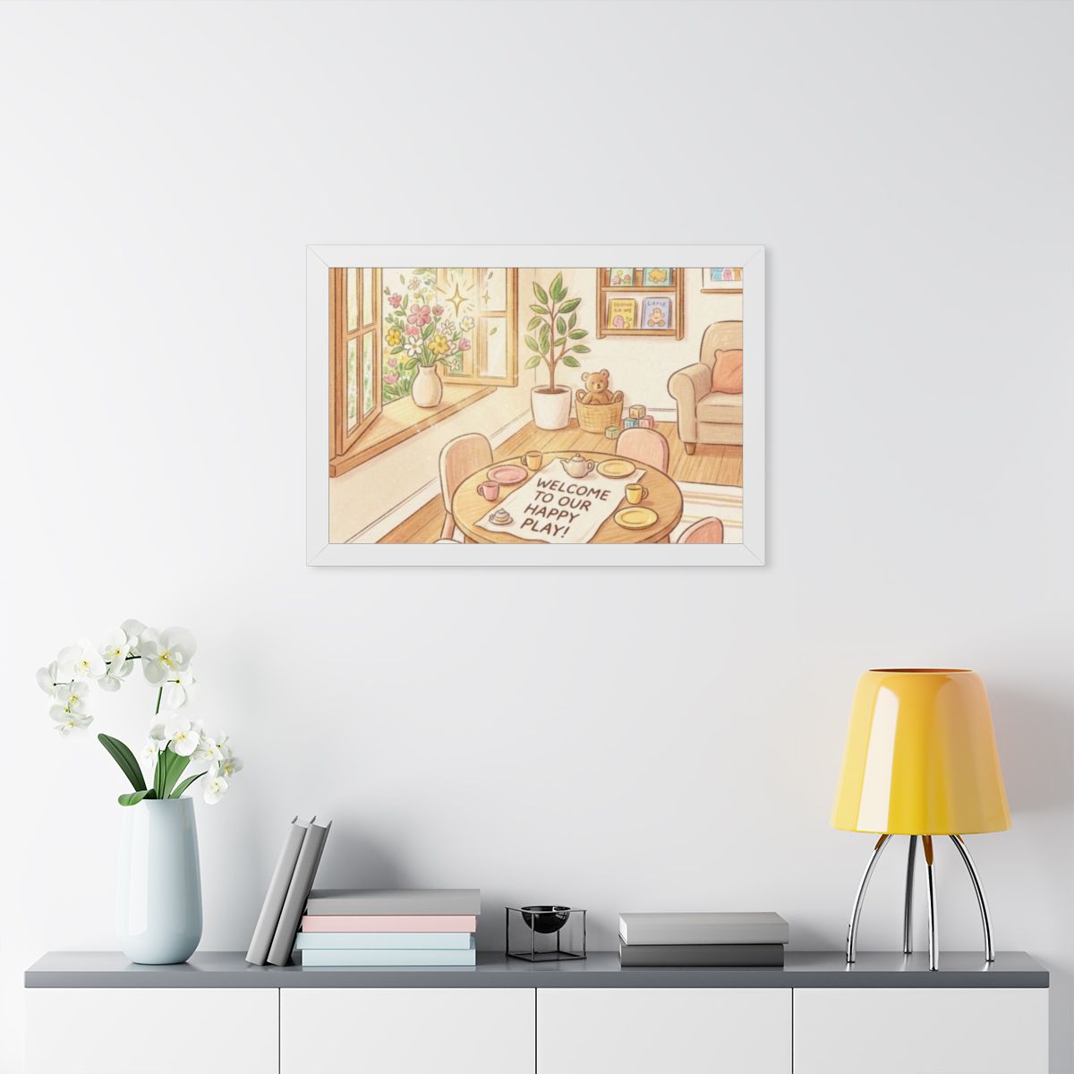 Framed Horizontal Poster - Sunlit Tea Party — White (14×11...
