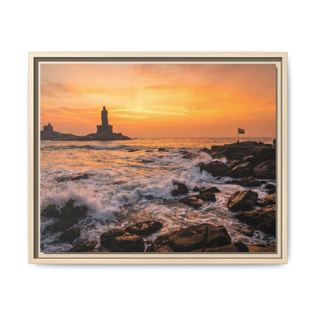 Framed Canvas - Golden Coast Dawn — Natural / 1.25"