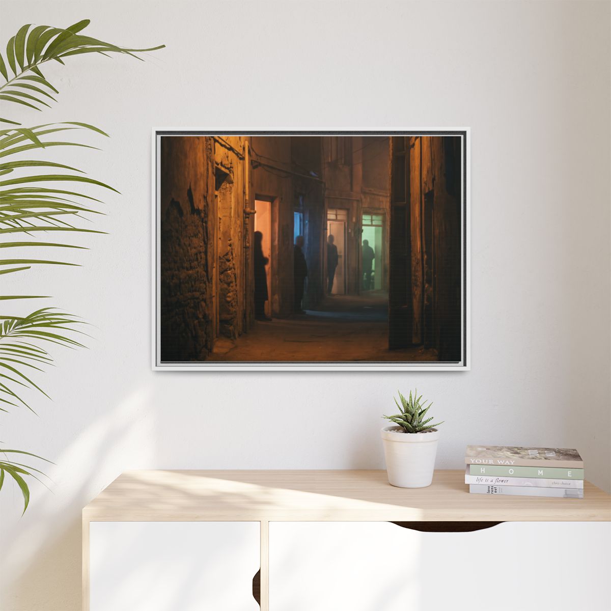 Matte Canvas, Framed - Shadowed Alleyway Mystery Art Print...