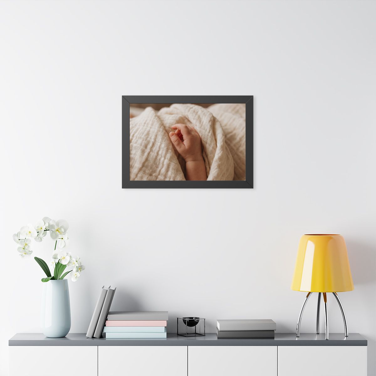 Framed Horizontal Poster - Tender Newborn Hand in Soft... |...