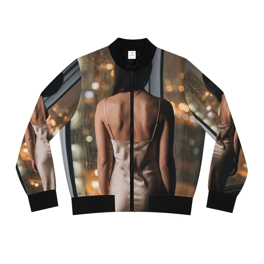 Women's Bomber Jacket - Rainscape Shimmer | Echovira Gallery