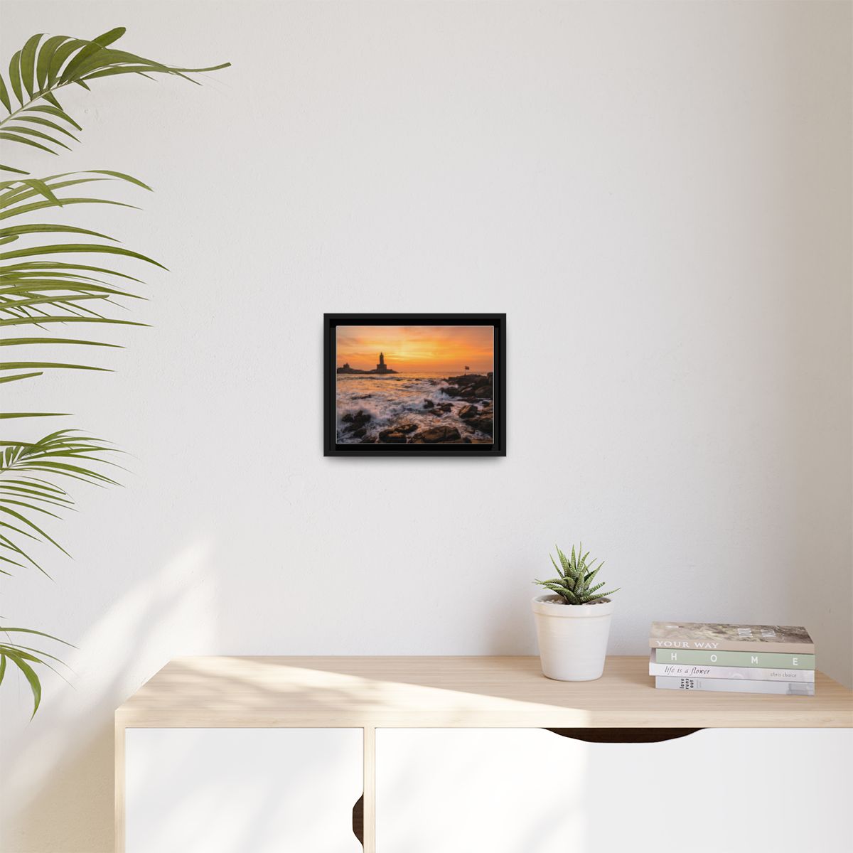 Framed Canvas - Golden Coast Dawn — Black / 1.25"