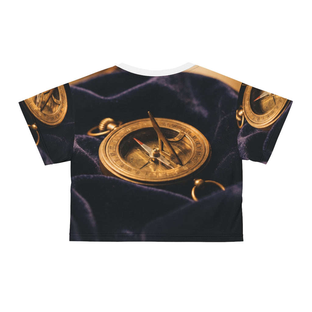 Vintage Brass Sundial Compass Crop Tee