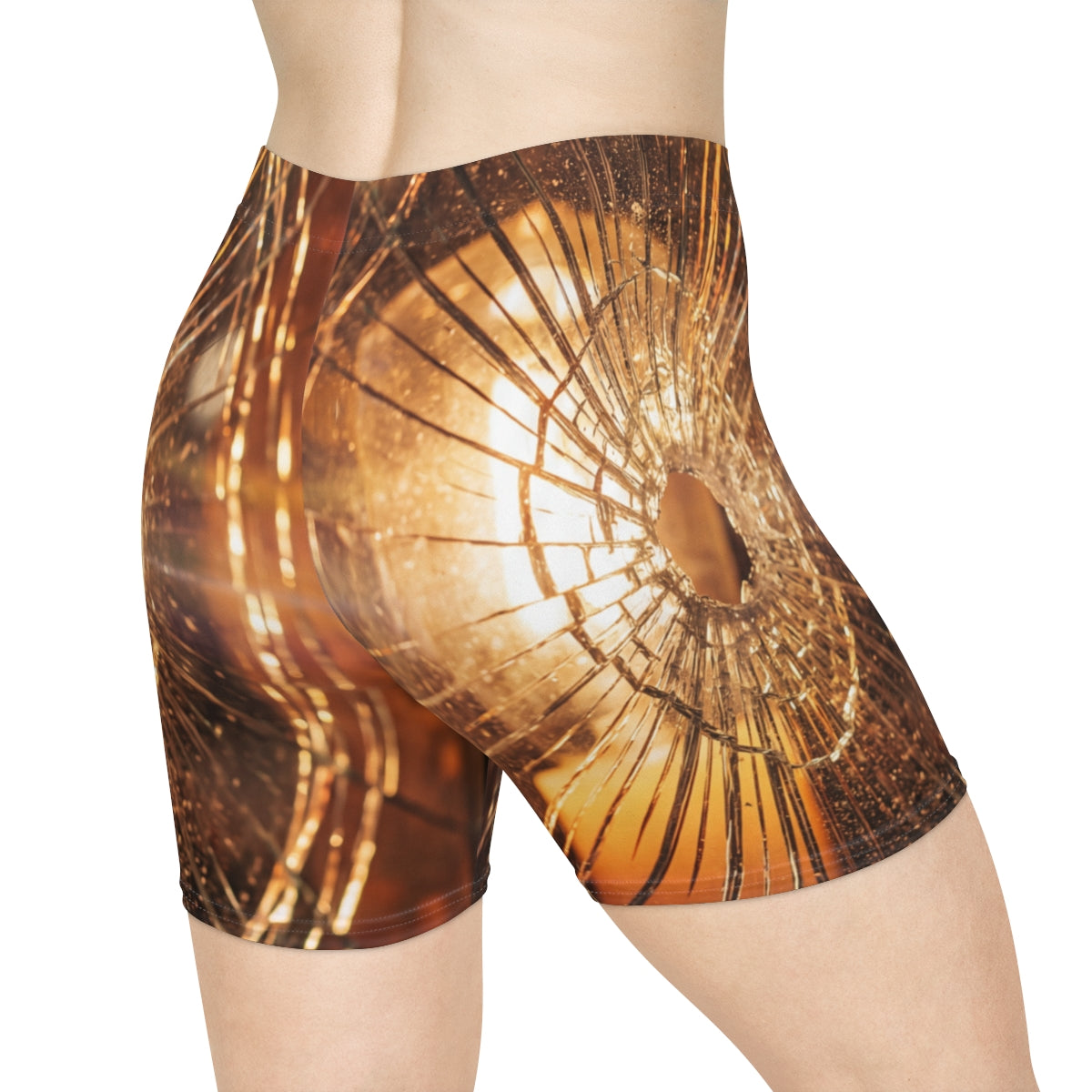 Women's Biker Shorts - Fractured Amber Glow Cinematic Art |...