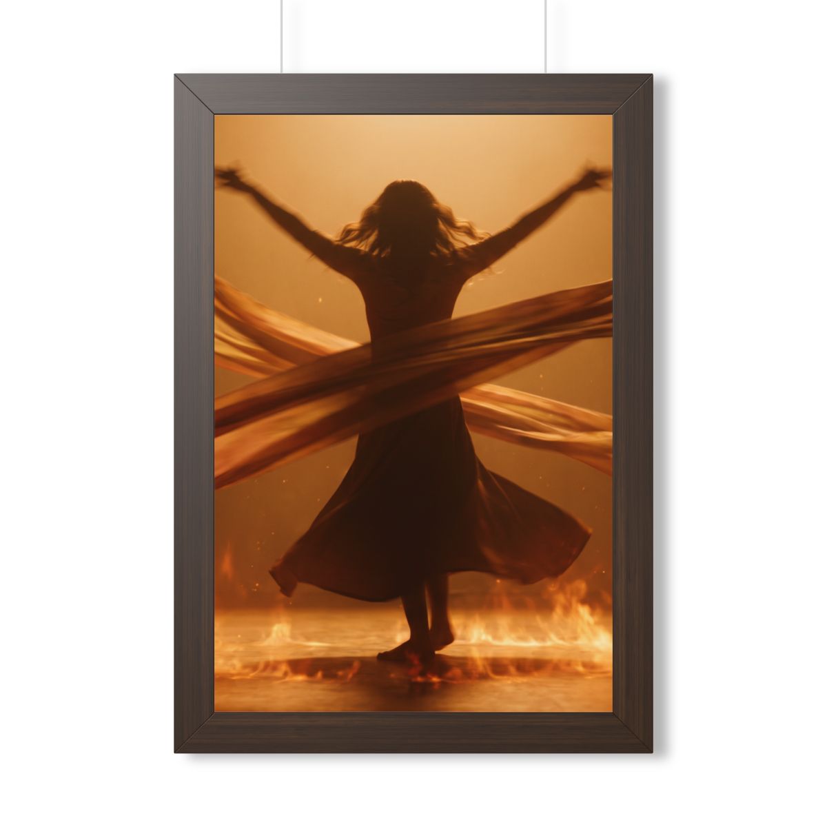 Framed Vertical Poster - Fire Dance Ascent — Walnut (11×14...
