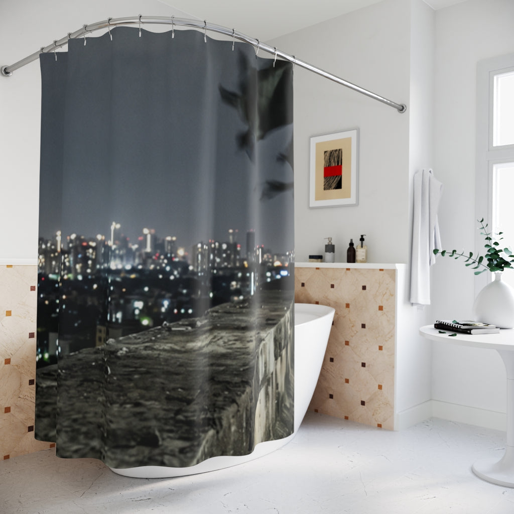 Shower Curtain - Twilight Urban Skyline Ledge | Echovira...