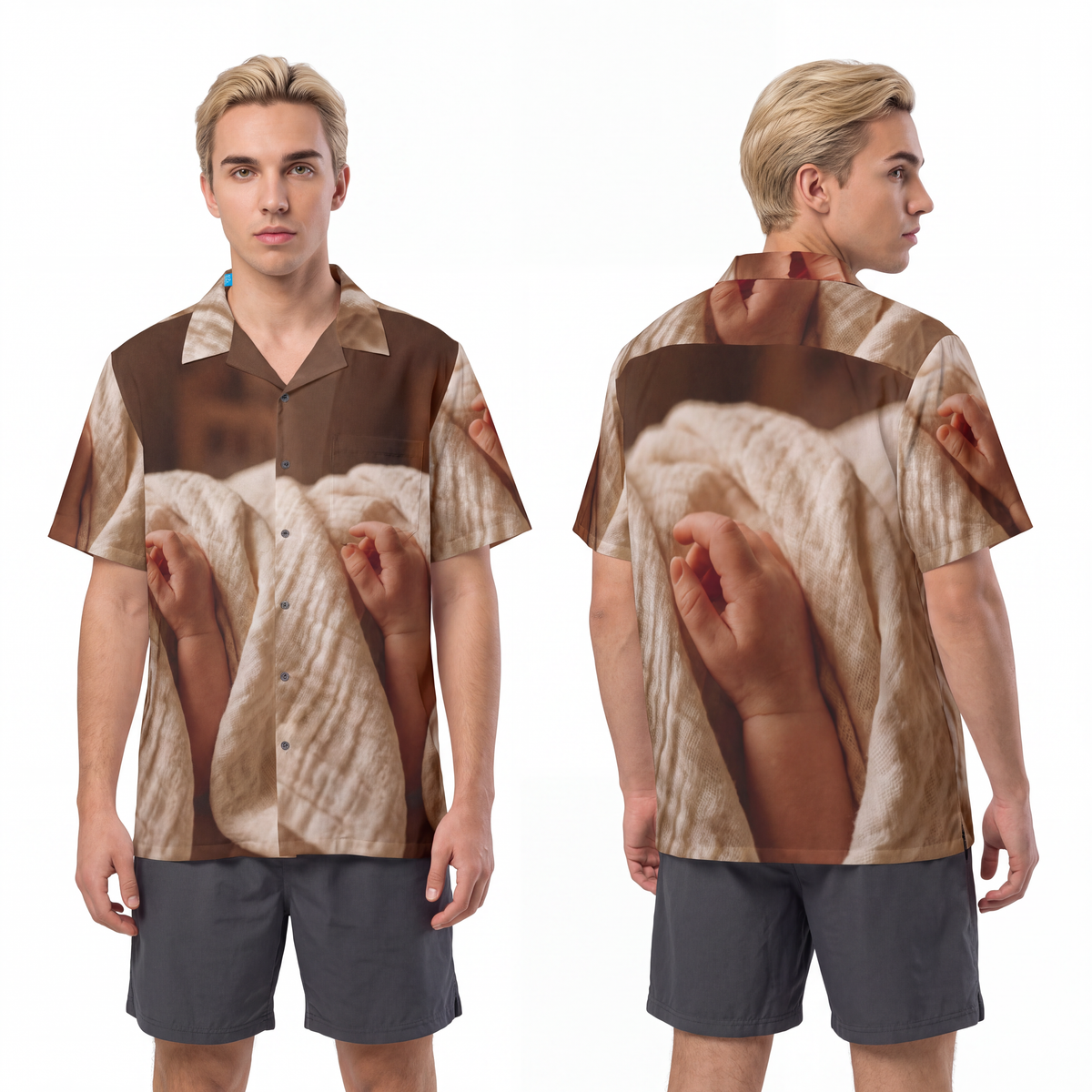 Men's Hawaiian Shirt - Tender Newborn Hand in Soft Muslin......