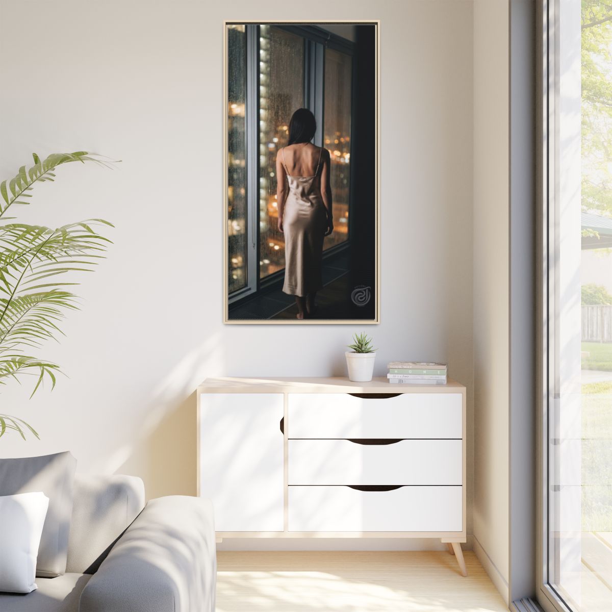 Matte Canvas, Framed - Rainy City lights Glow — Natural /......