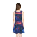 Vestido de verão infantil sem mangas com paisagem abstrata