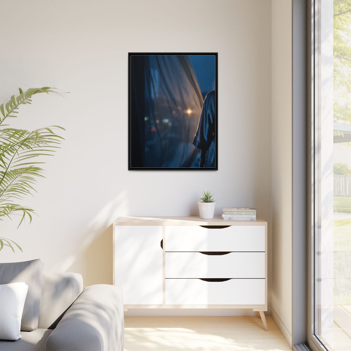 Matte Canvas, Framed - Nocturnal Solitude Silhouette — Black...