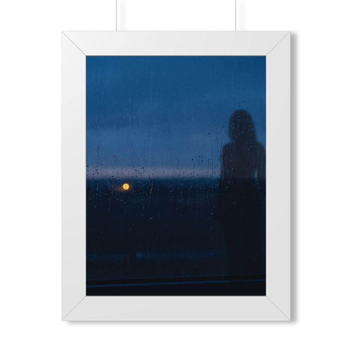 Framed Vertical Poster - Rainy Dusk Silhouette — White... |...
