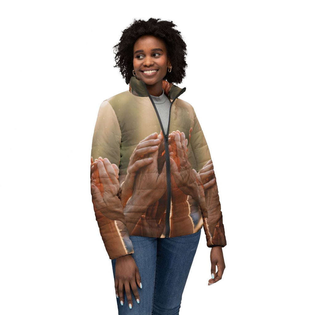 Women's Puffer Jacket - Golden Rays of Unity Wall Art |...