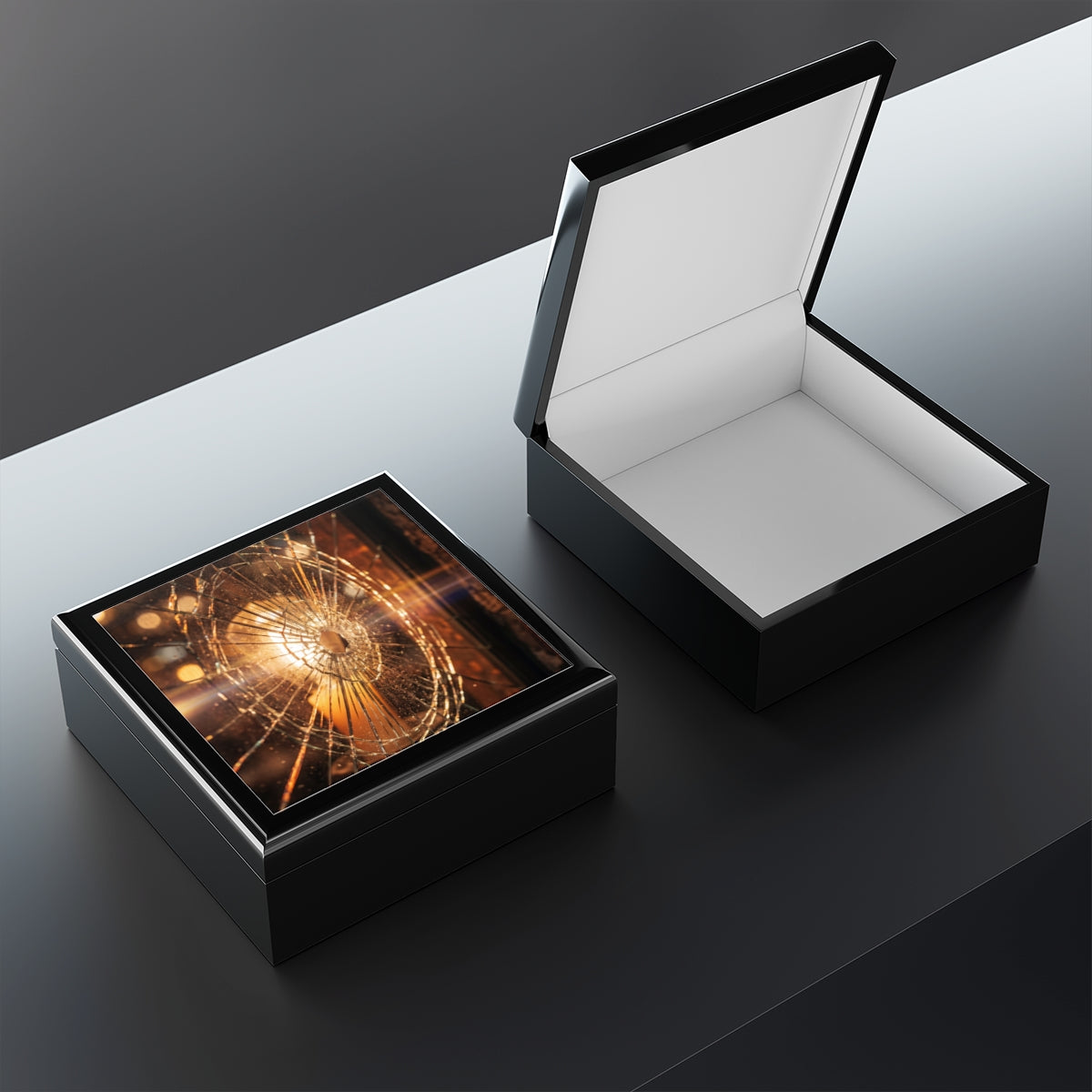 Jewelry Box - Golden Fracture Shattered Glass Art | Echovira...