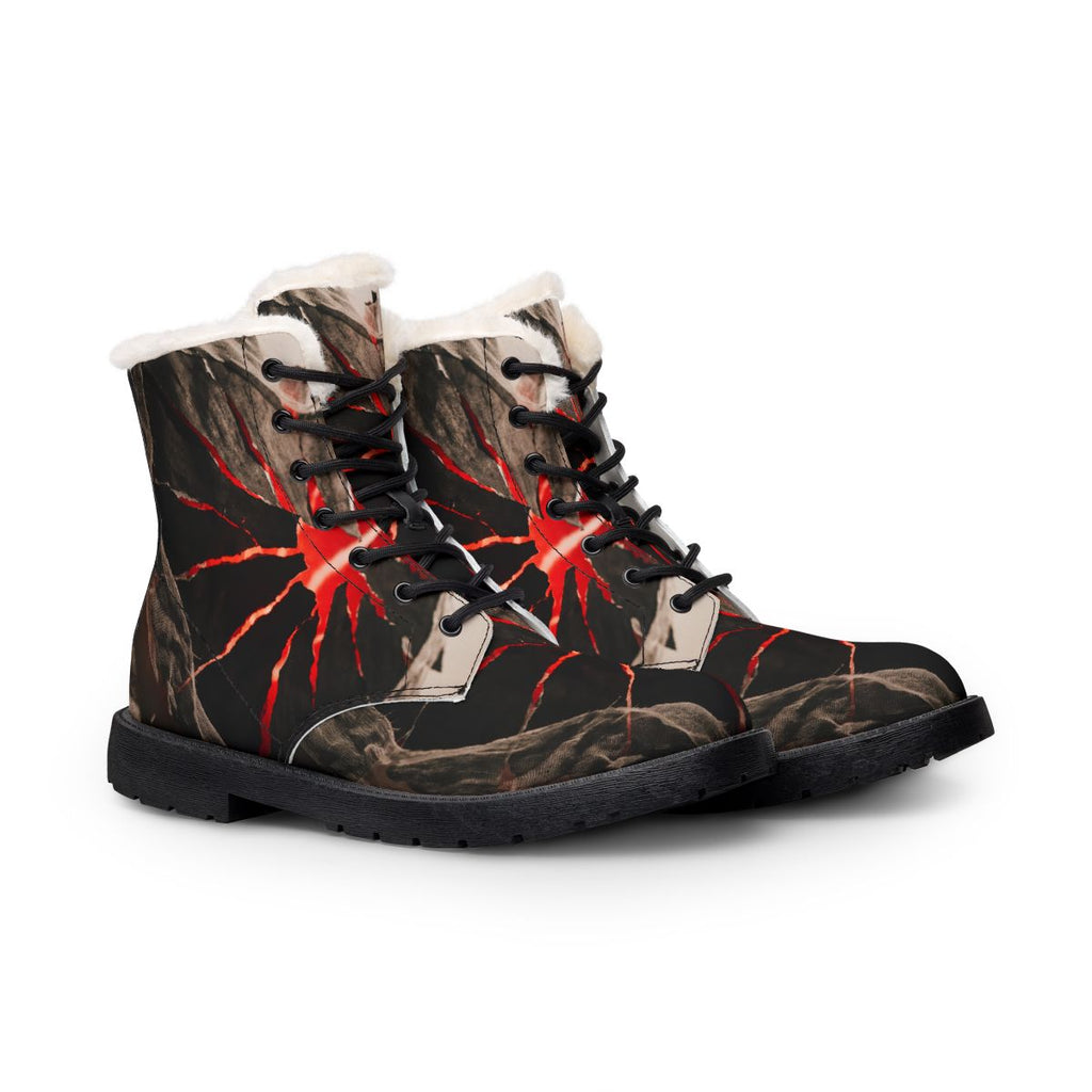 Women's Fur Leather Boots Gothic Heart Art