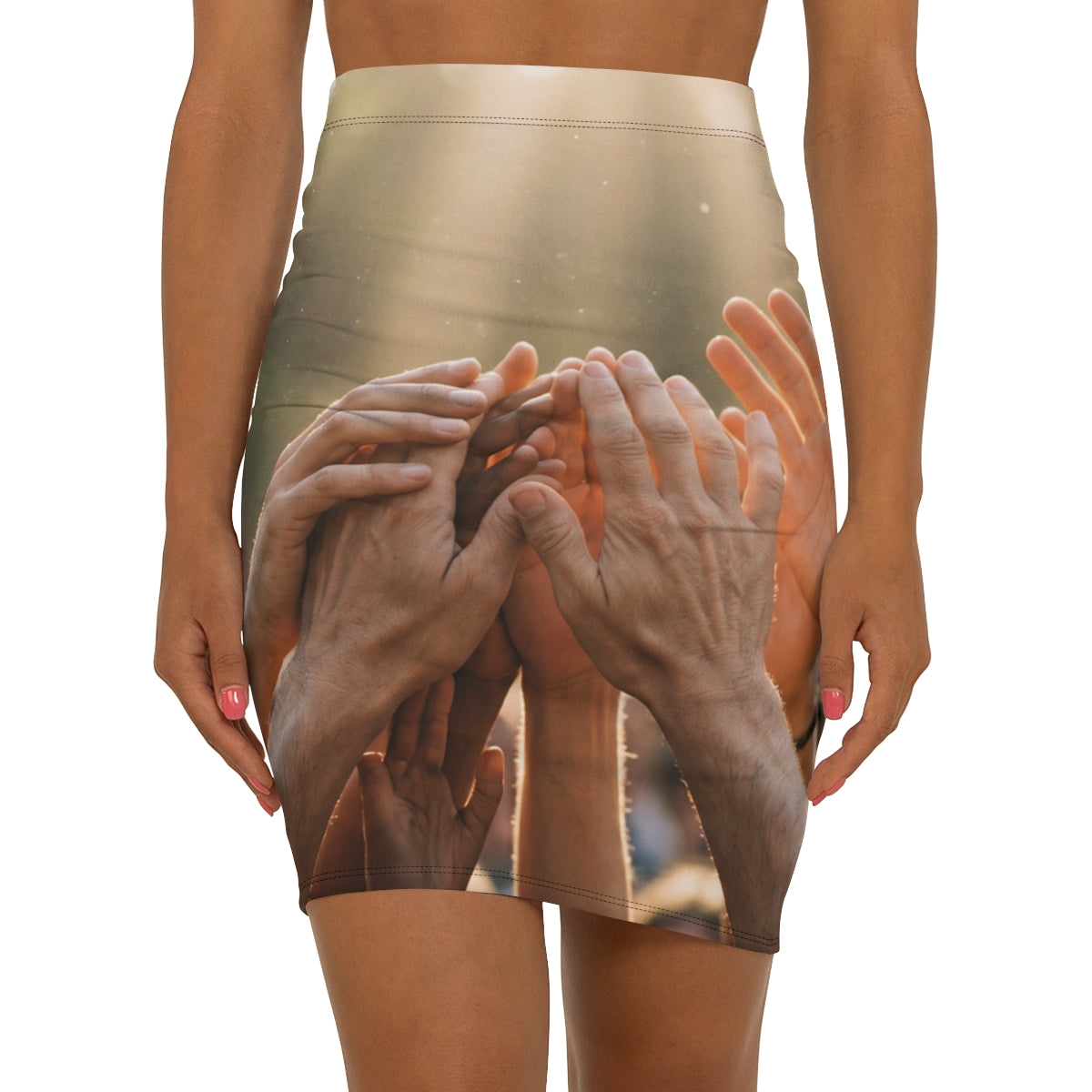 Women's Mid-Waist Pencil Skirt - Golden Rays of Unity Wall...