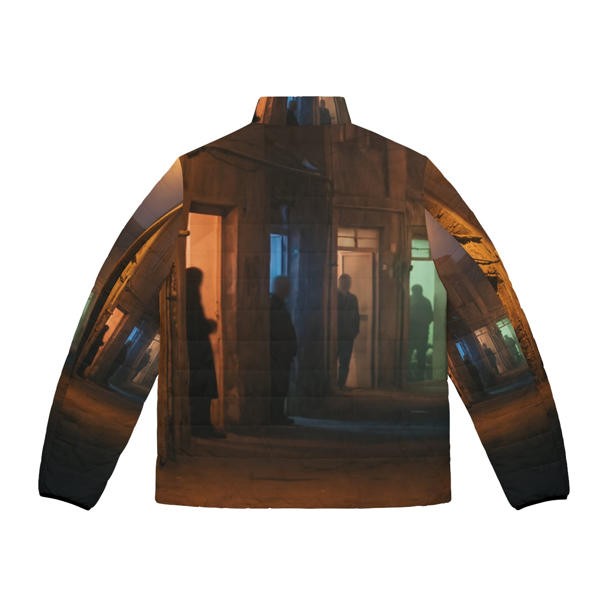 Men's Puffer Jacket - Shadowed Alleyway Mystery Art Print |...