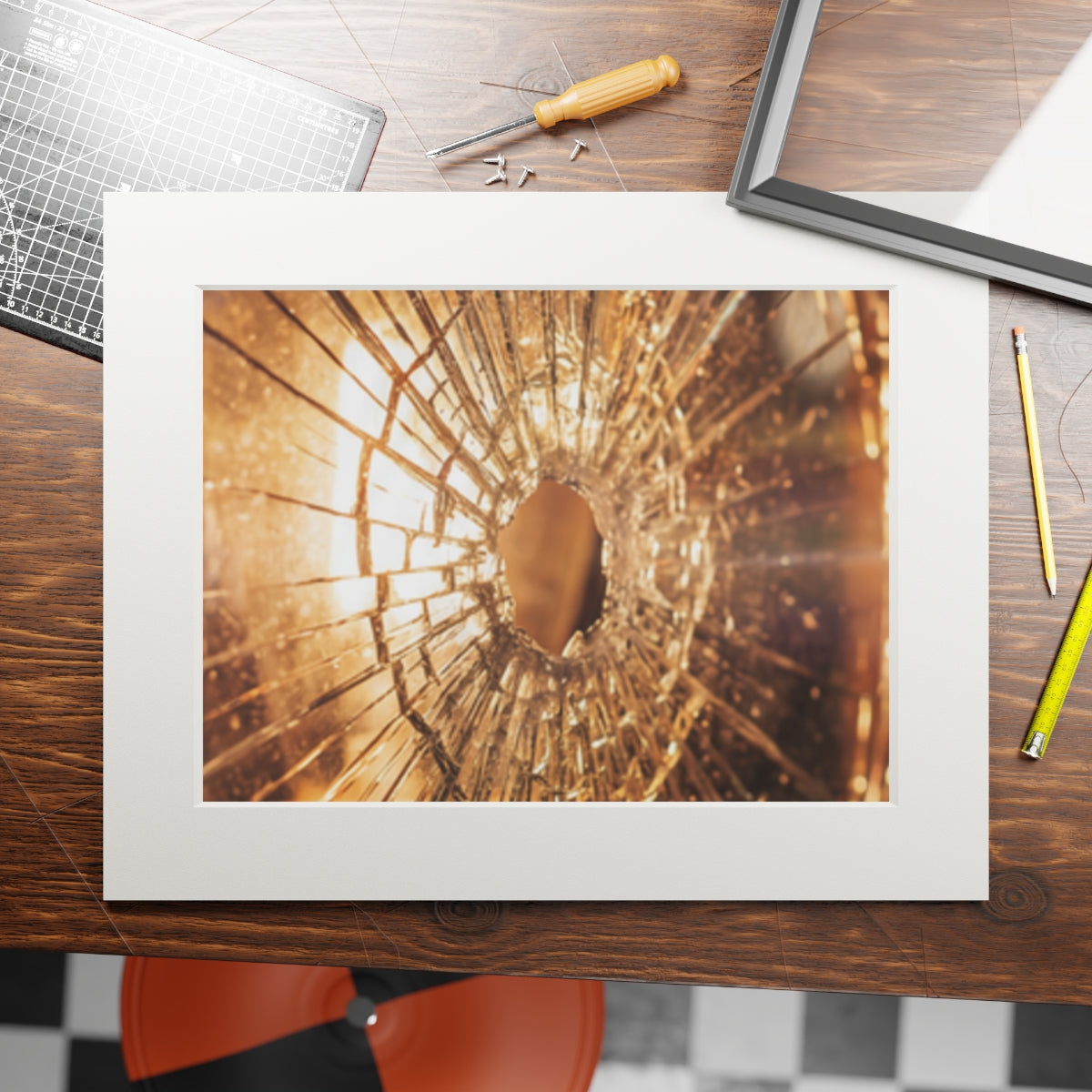 Fine Art Prints - Golden Fractures Shattered Glass Art —......