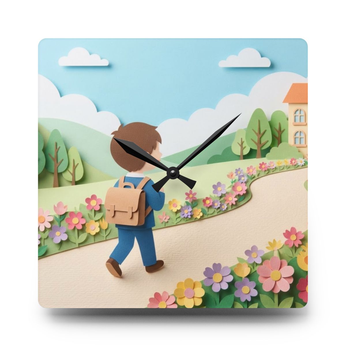 Acrylic Wall Clock - School Bell Meadow | Echovira Gallery