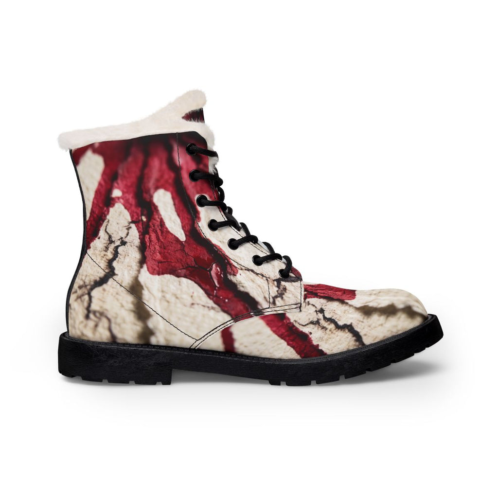 Crimson Abstract Art Women's Fur and Leather Boots
