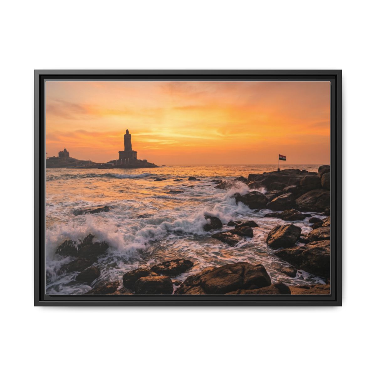 Framed Canvas - Golden Coast Dawn — Black / 1.25"