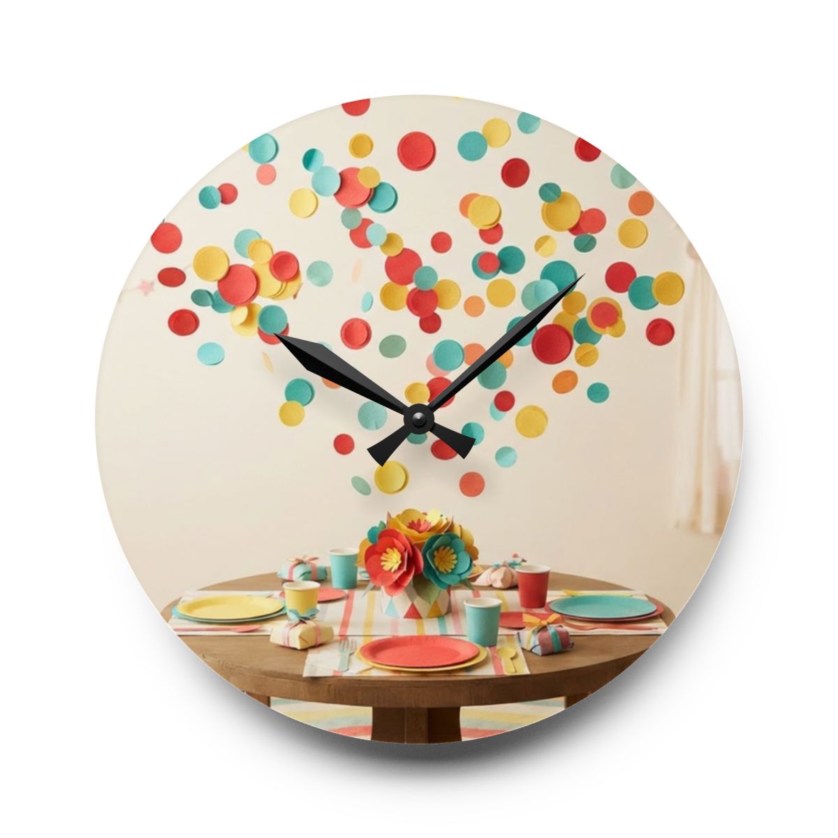 Acrylic Wall Clock - Festive Confetti Party Celebration Art...