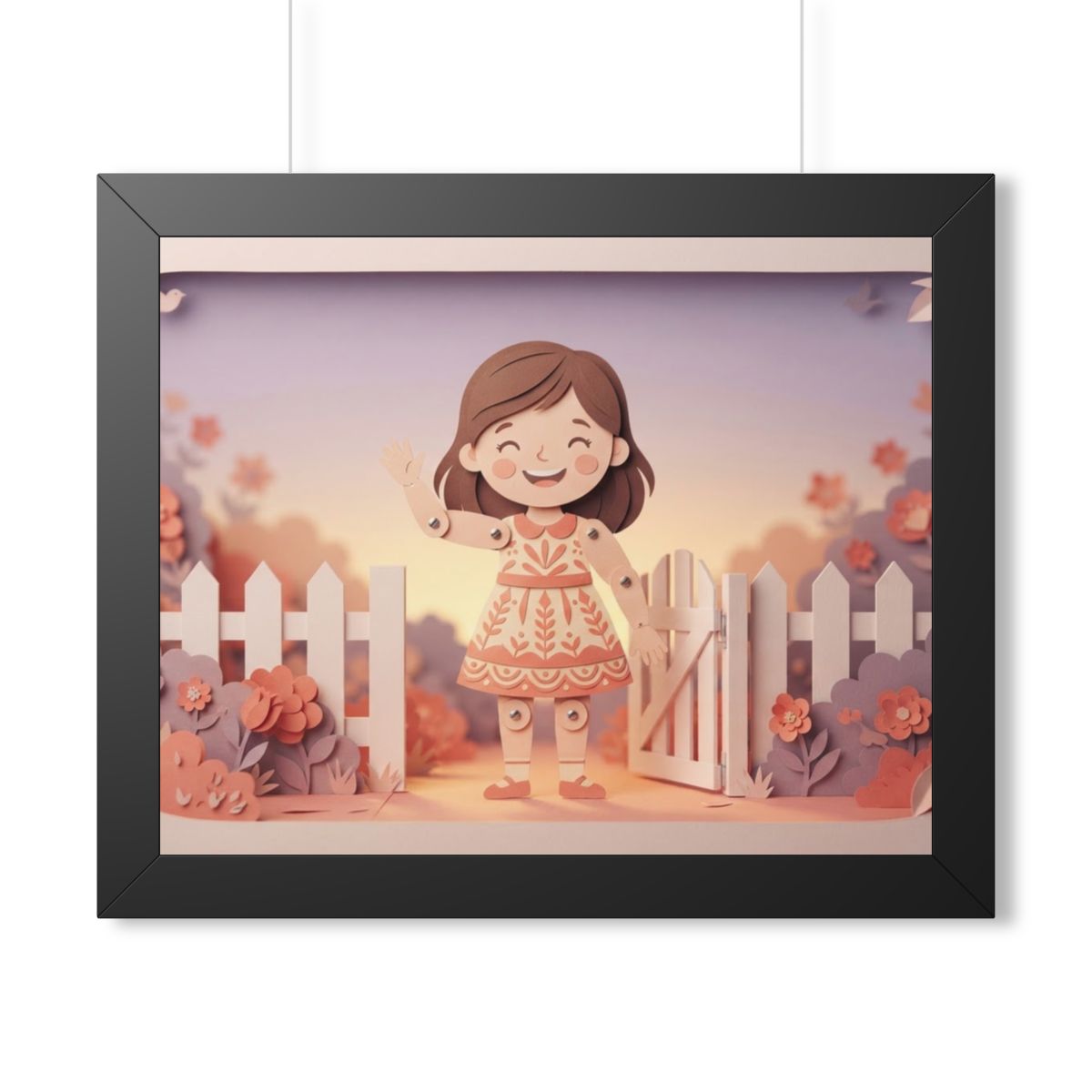 Framed Horizontal Poster - Garden Girl Gate — Black (14×11...